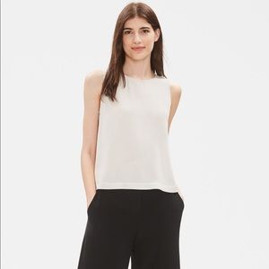 Eileen Fisher silk georgette crepe boxy shell in bone
